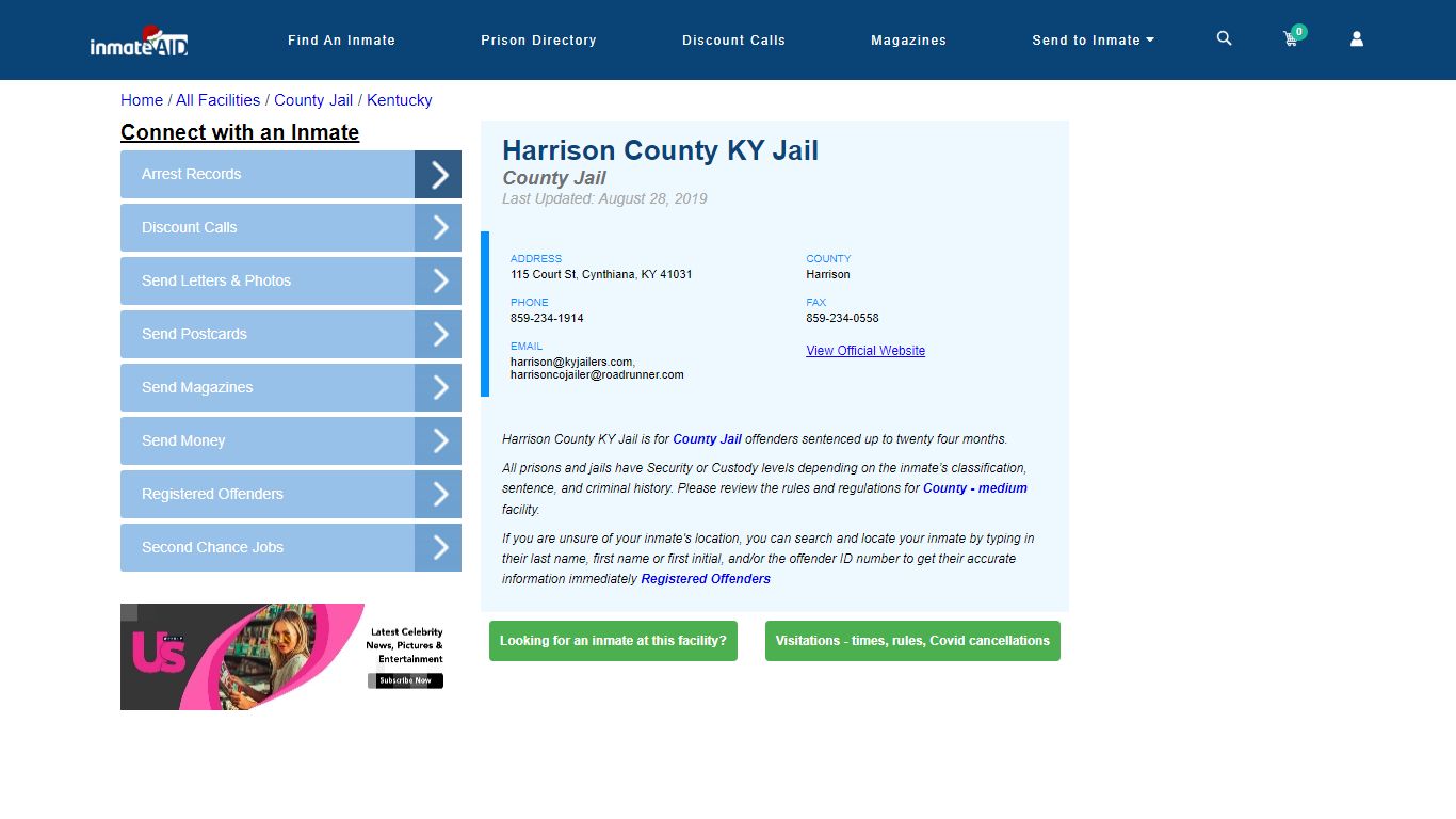 Harrison County KY Jail - Inmate Locator - Cynthiana, KY