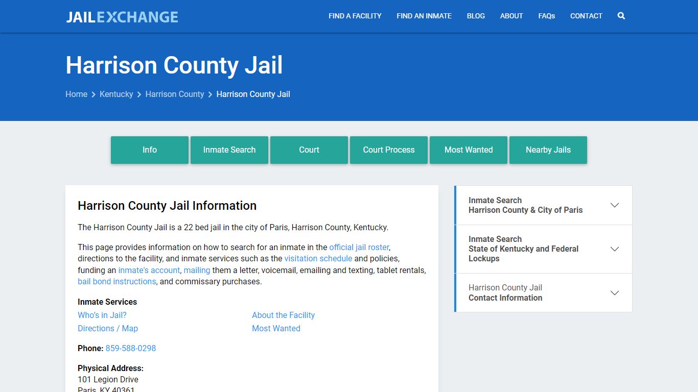 Harrison County Jail, KY Inmate Search, Information
