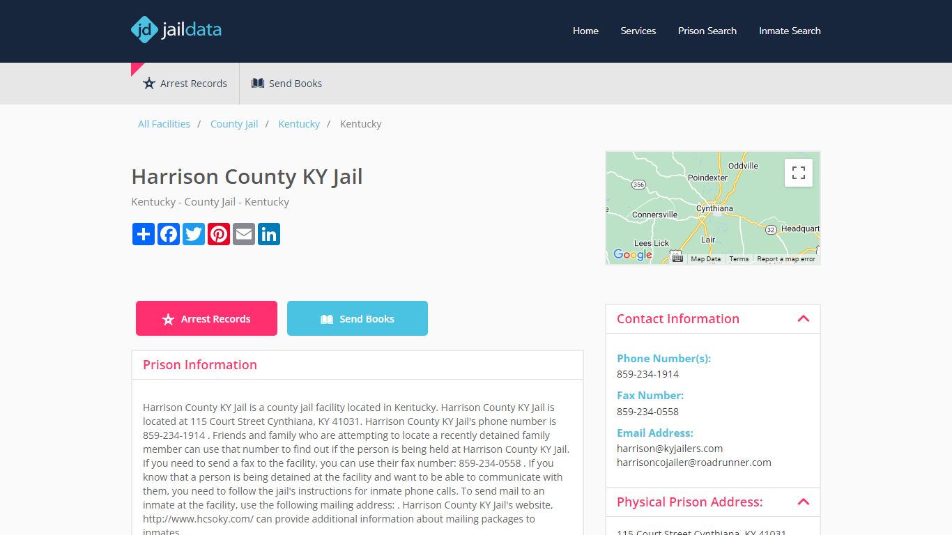 Harrison County KY Jail Inmate Search and Prisoner Info - Cynthiana, KY